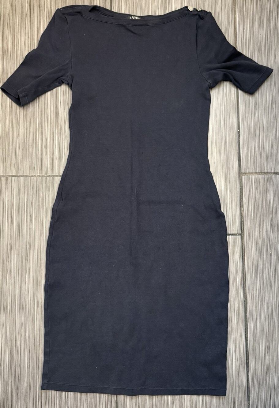 Lauren Ralph Lauren Boatneck Sheath Dress Size Small Cotton Navy Blue